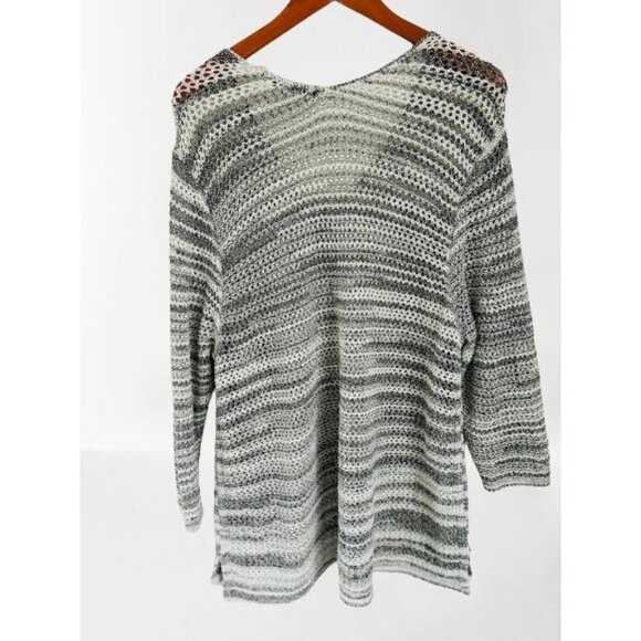 NIC + ZOE Open Knit Sweater V-Neck Tunic Gray White Oversized Sweater Size 2X - Picture 5 of 8